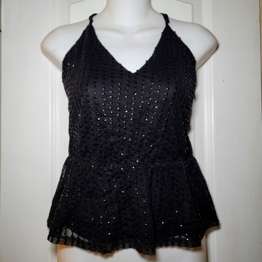Express Black Sequin Halter Top Size XS